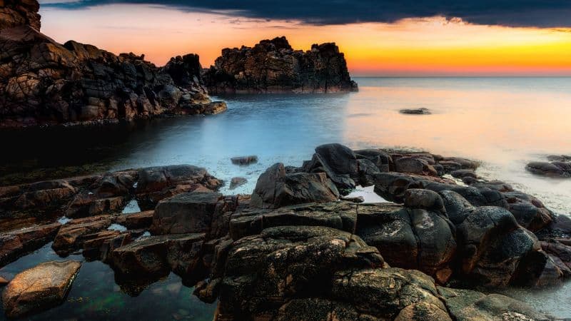 Rocky coast Sunset Orange Wallpaper