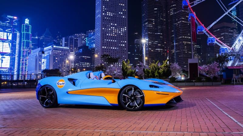 McLaren Elva Gulf Theme Car 5K Wallpaper