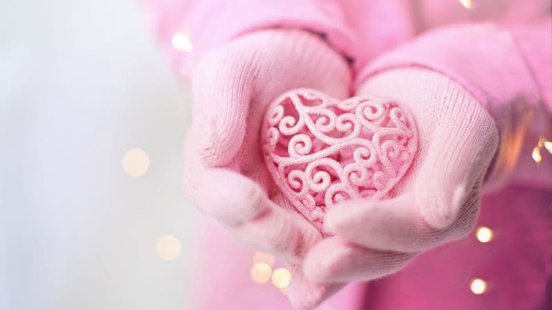 Pink Heart Hand Gloves Wallpaper