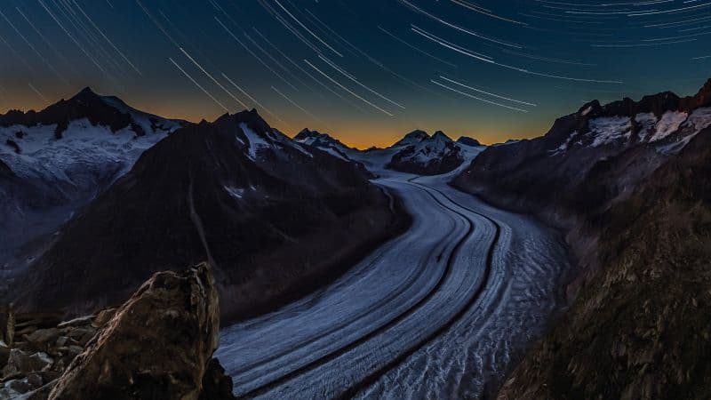 Aletsch Glacier Star Trails Wallpaper