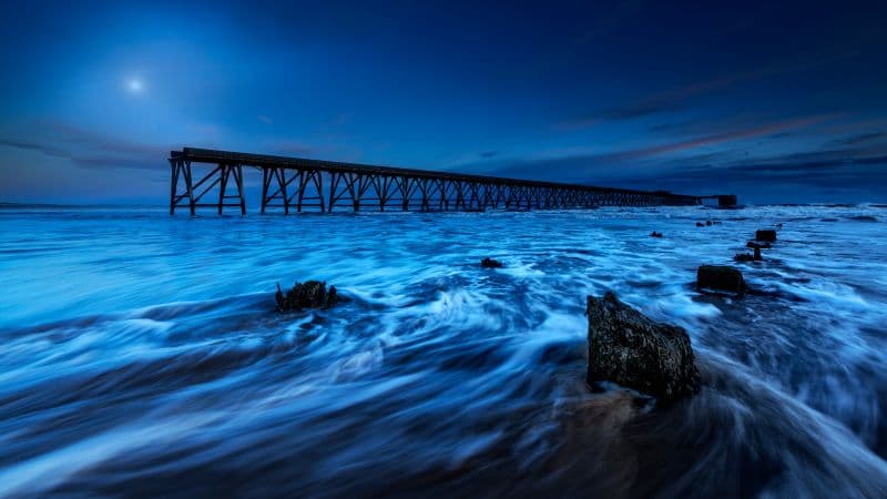 Wooden pier Moonlight Wallpaper