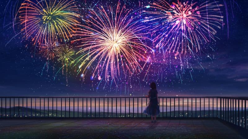 Anime girl Fireworks Wallpaper