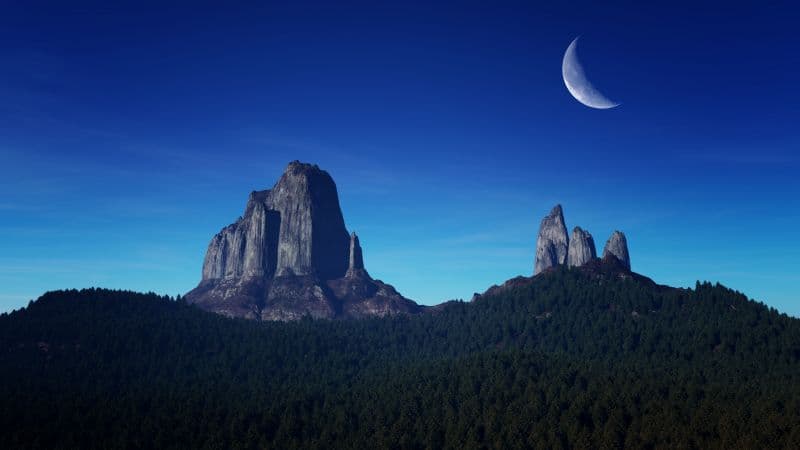 Mountain Peaks Crescent Moon Wallpaper