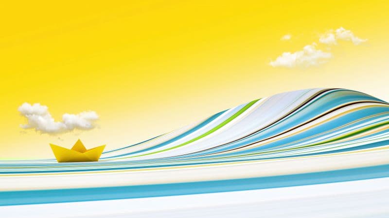 Paper boat Yellow background Wallpaper