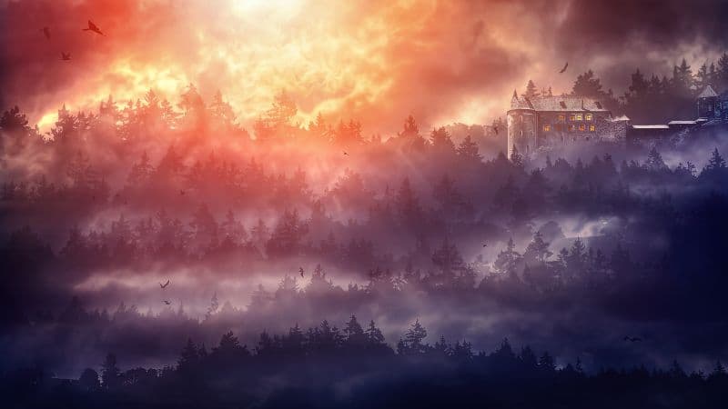 Castle Burning Sky Wallpaper