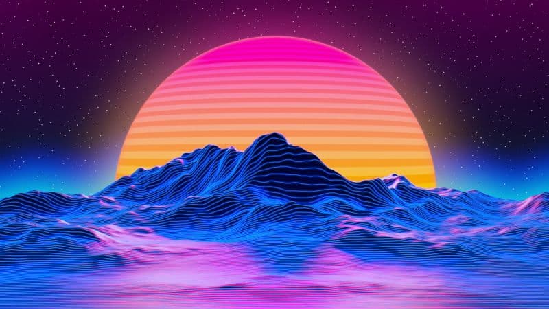 Mountains RetroWave art Wallpaper