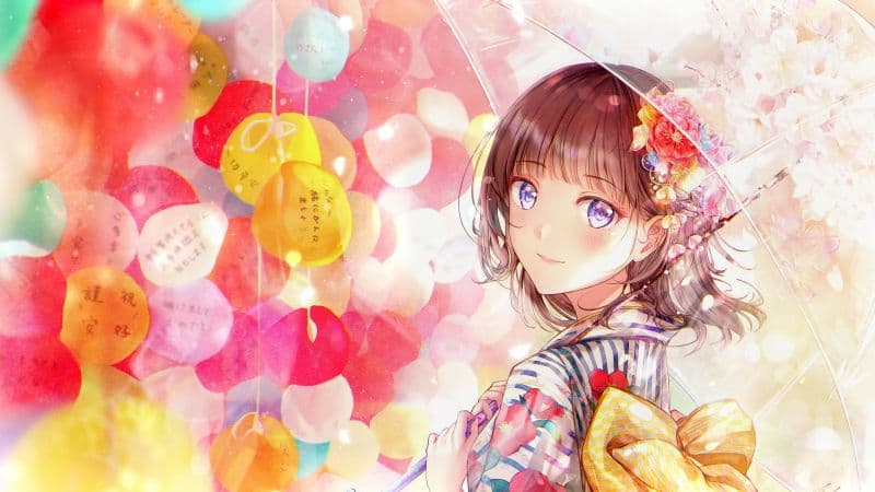 Anime girl Colorful background Wallpaper