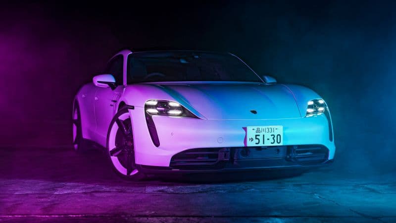 Porsche Taycan Turbo S Neon light Wallpaper