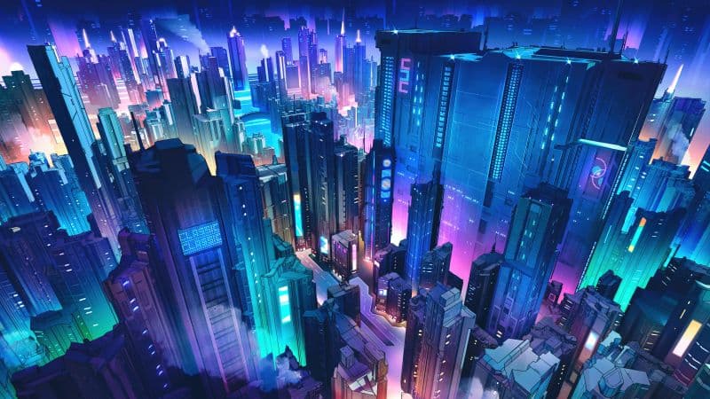 Neon city Futuristic city Wallpaper