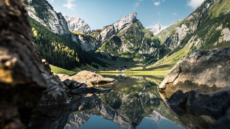 Seealpsee lake Alps mountains Wallpaper