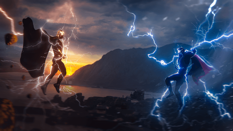 Black Adam vs Thor Crossover Wallpaper