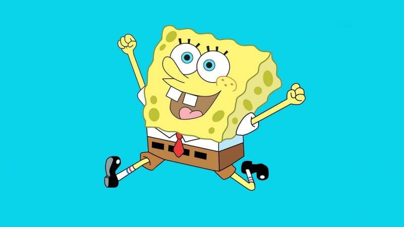 Happy SpongeBob Cyan background Wallpaper
