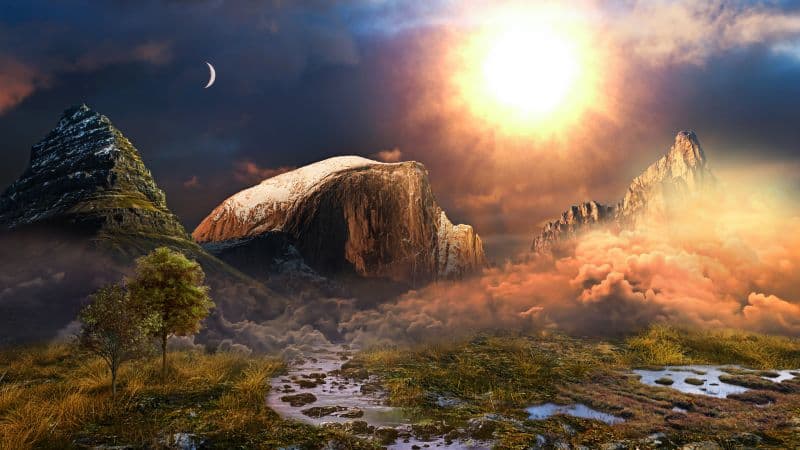 Crescent Moon Landscape Wallpaper