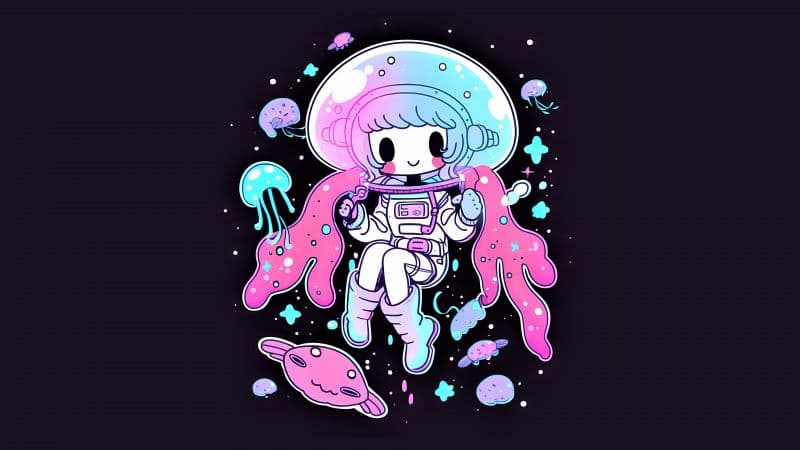 Cute astronaut Kawaii girl Wallpaper
