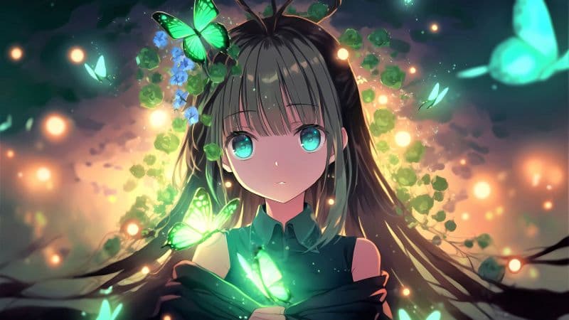 Anime girl Green eyes Wallpaper