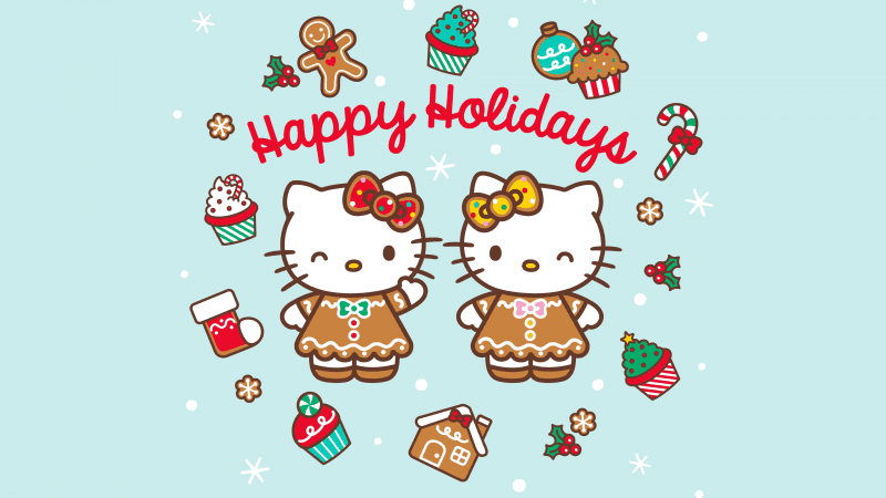 Happy holidays Cute hello kitties Wallpaper
