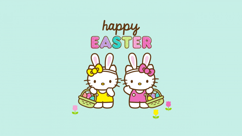 Happy Easter Cute hello kitties Wallpaper
